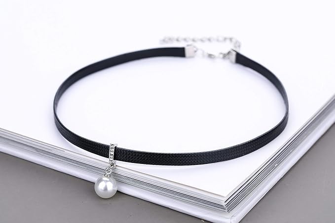 El Regalo Elegant Pendant Choker Necklace for Girls & Women- Stylish CZ Heart, Pearl, Cat, Bee & Flower Pendant Necklace (CZ Pearl)