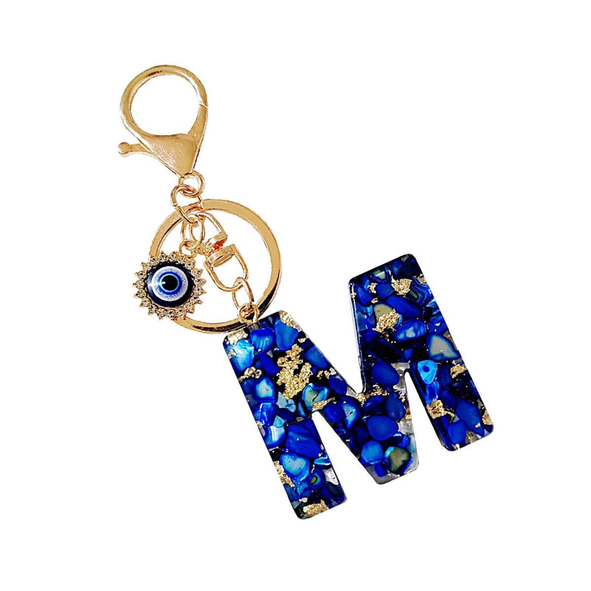 El Regalo Royal Blue Evil Eye Keychain Name Initial Letters- Alphabet Letter Keyring with Evil Eye Charm - Unisex Stylish Bag Charm, Keyring, Gift for Friends & Family (M Letter)