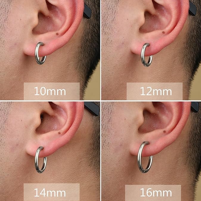 El Regalo 3 Pairs of Unisex Non-Piercing, Clip On Earrings for Girls/Boys/Men/Wome- Surgical Stainless Steel Hypoallergenic Huggie Fake Earrings (Silver)