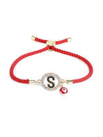 El Regalo Name Initials Evil Eye Bracelet Rakhi for Brother- Name Letter CZ Rakhi with Roli Chawal, Message Card in Rakshabandhan Box for Bhai (Red- S)