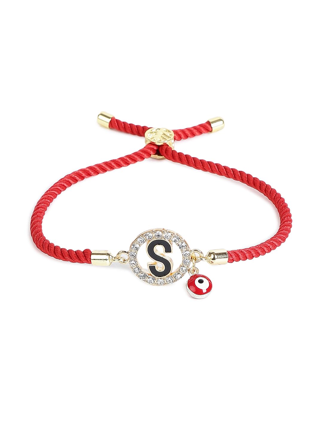 El Regalo Name Initials Evil Eye Bracelet Rakhi for Brother- Name Letter CZ Rakhi with Roli Chawal, Message Card in Rakshabandhan Box for Bhai (Red- S)