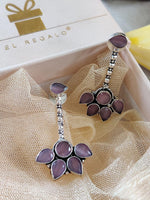 El Regalo Lavender Stones Statement Earrings - Oxidized Silver Finish Vintage Earrings for Girls & Women
