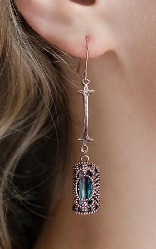 El Regalo Vintage Revival Emerald Green Dangle Earrings for Women- Octagon Simulated Emerald Cubic Zirconia Drop Earrings Wedding Banquets Jewelry