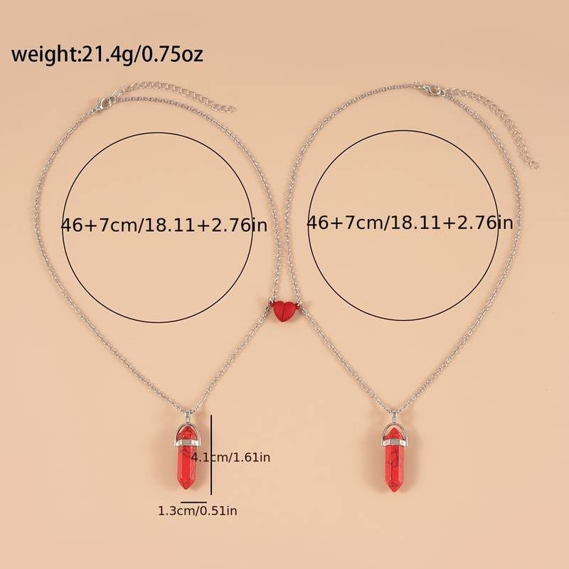 El Regalo Unisex 2Pcs/Set Crystal BFF Best Friend Magnetic Couple Matching Split Heart Pendant Necklaces for Besties/Couples - Valentines Day Gift (Red)