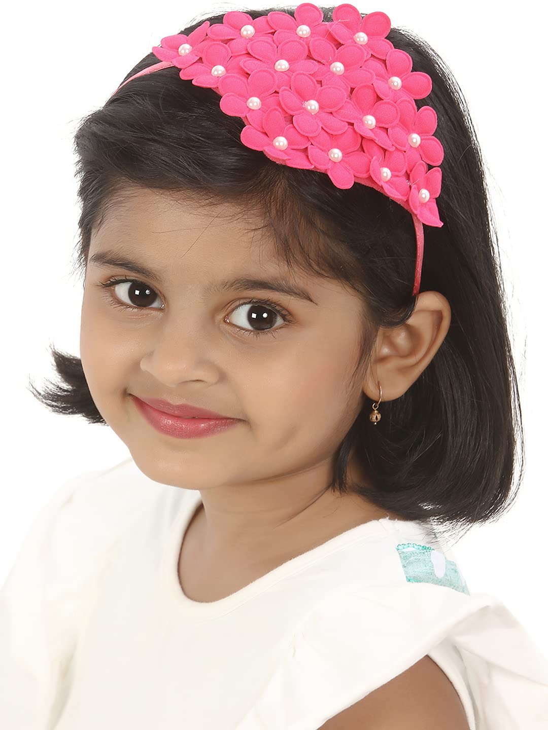 El Regalo Beautiful Bunch Of Flowers Hairband with Pearls, Plastic Headband for Girls Christmas Gift, Pack of 1 - Magenta