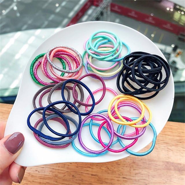 El Regalo 100pcs/pack Simple Rubber Bands- Thin Elastic Hair Ties Seamless 3mm Ponytail Soft & Elastic, No Damage Hair Rubberbands For Kids/Girls/Women (Colorful)
