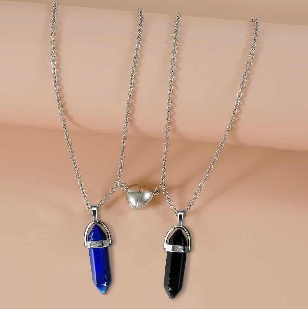 El Regalo Unisex 2Pcs/Set Crystal BFF Best Friend Magnetic Couple Matching Split Heart Pendant Necklaces for Besties/Couples - Valentines Day Gift (Black & Blue)