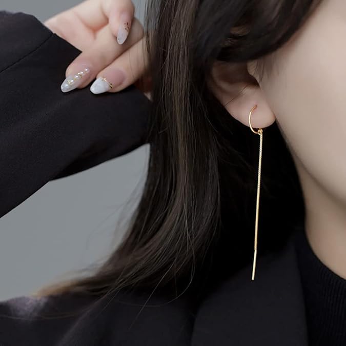 El Regalo Women's & Girl's Minimalist Threader Earrings- Unique & Elegant Sui Dhaga Threader Earrings (Gold)