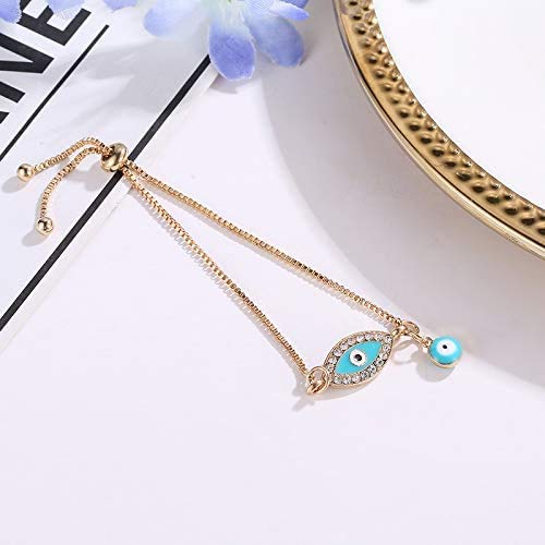 El Regalo Fashion Lucky Evil Eye Adjustable String Bracelet | Protection & Good Luck Chain Bracelets for Girls & Women (Light Blue)