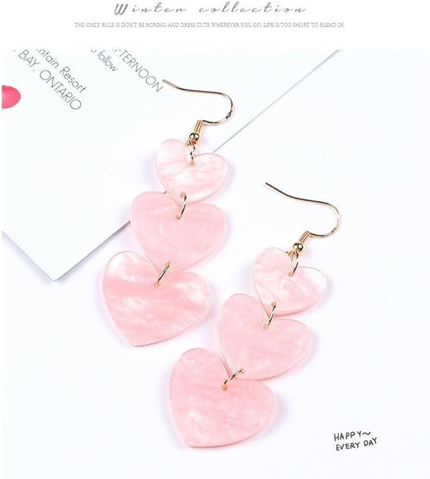 El Regalo Valentines Day Gift for Her- Heart Earrings for Women Girls- Dangling dangler Valentine's Day Gift (Pink Acrylic Heart Earrings)