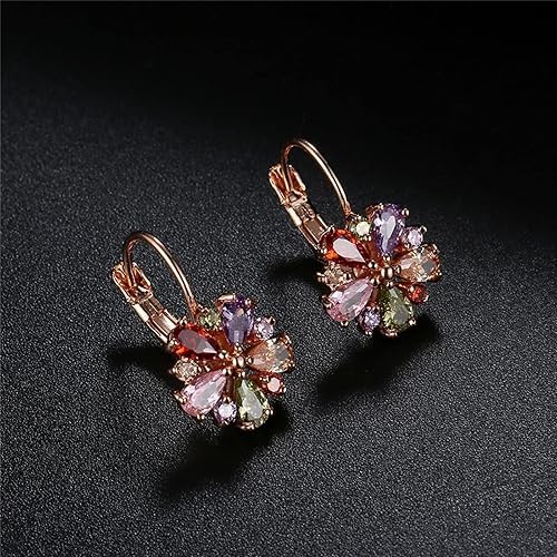 El Regalo Elegant Sparkling Colorful Cubic Zirconia Flower Earrings For Teen Girls/Women- AAA Swiss Cubic Zirconia Flower Multicolour Earrings