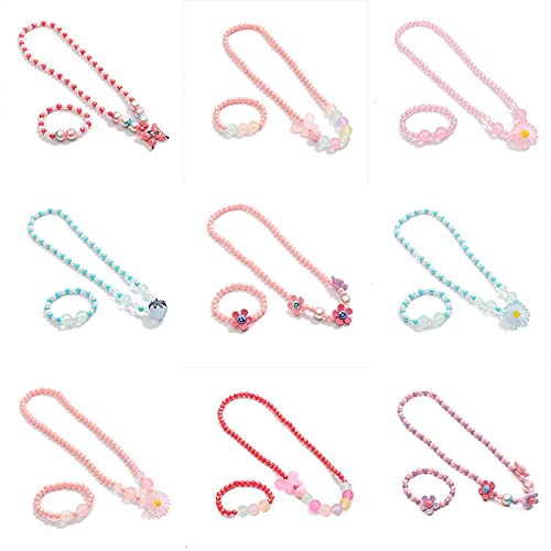 El Regalo Girls Jewelry Sets: Beaded Necklace & Bracelet Sets, Princess Necklace Bracelet combo for Girls, Beaded Jewelry for Kids Girls (Multi Flowers Jewelry Set)