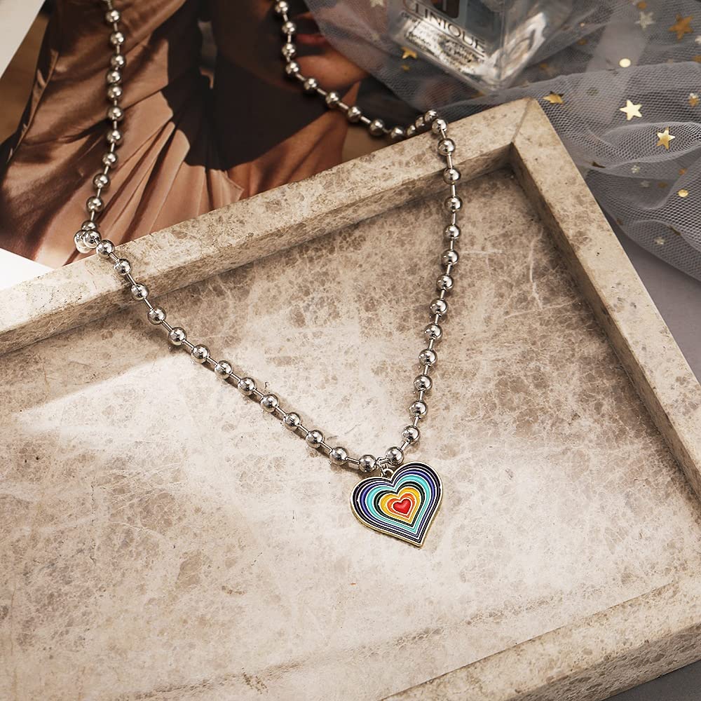 El Regalo 1 PC Cute Colorful Rainbow Cloud, Daisy Flower, Love Heart Pendant Necklaces for Toddlers/Kids/Girls/Teens/Women (Love Heart Pendant)