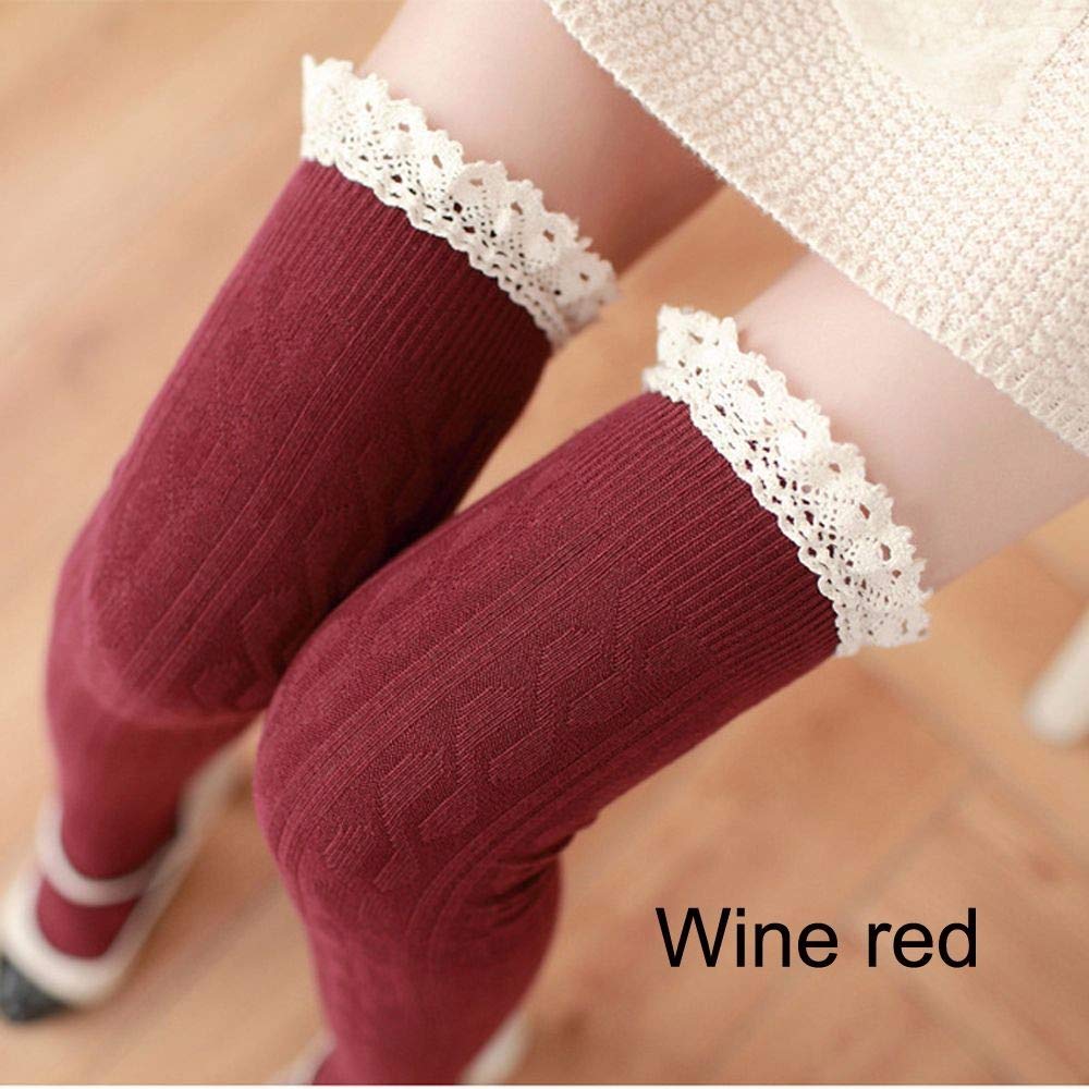 El Regalo Women Cotton Knit Boot Socks, Knee High Tube Socks with Lace Trim for women & Teens (Maroon)