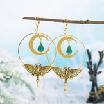 El Regalo Bohemian Luna Moth Dangle Earrings - Handmade Vintage Gold Hollow Circle Earrings with Moon & Moth Design - Retro Statement Jewelry for Women & Girls