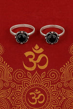 El Regalo Flower Toe Rings For Women | Stones Toe Rings | Oxidized German Silver Flower Toe Rings Set with Stones (1 Pair) for Women (Black Stones)