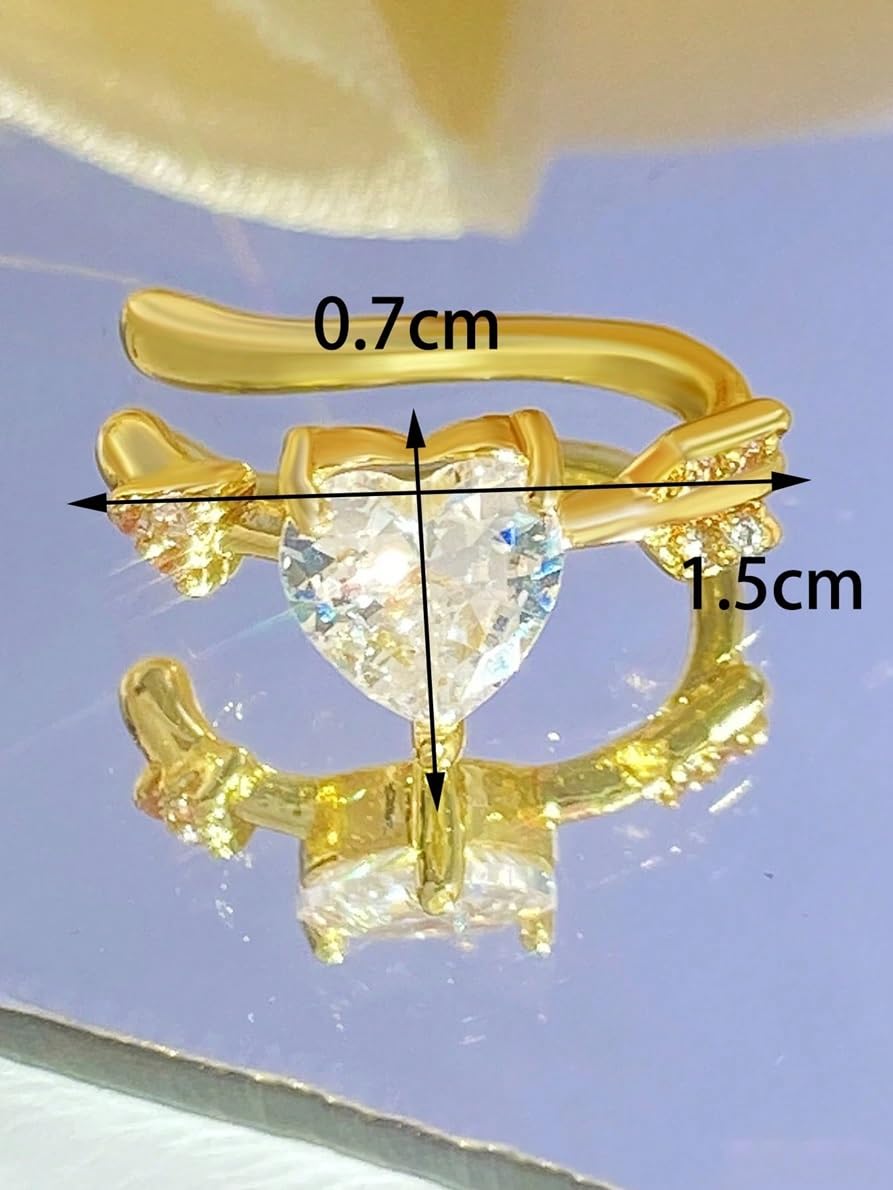 El Regalo 1pair Tiny Arrow Through Heart Shaped CZ Crystal Decor Clip-On Earring for Girls & Women, Non Piercing Cuff Heart Cartilage Earrings