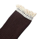 El Regalo Women Cotton Knit Boot Socks, Knee High Tube Socks with Lace Trim for women & Teens (Black)