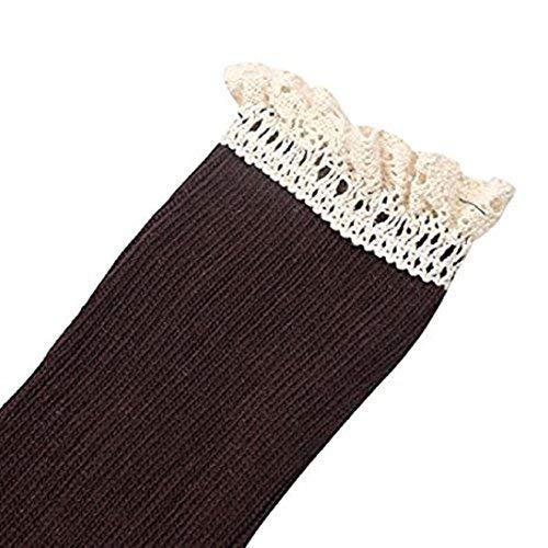 El Regalo Women Cotton Knit Boot Socks, Knee High Tube Socks with Lace Trim for women & Teens (Black)