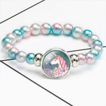 El Regalo 2 PCS Unicorn Bracelets for Girls, Rainbow Beads Bracelet Snap Holder Buttons Beaded Bubble Bracelet Pack for Kids Girls (Option-1)