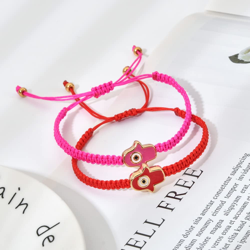 El Regalo 1 PC Hamsa Hand Evil Eye Charms Handmade Adjustable Unisex Bracelet for Girls/Boys/Men/Women (Pink)