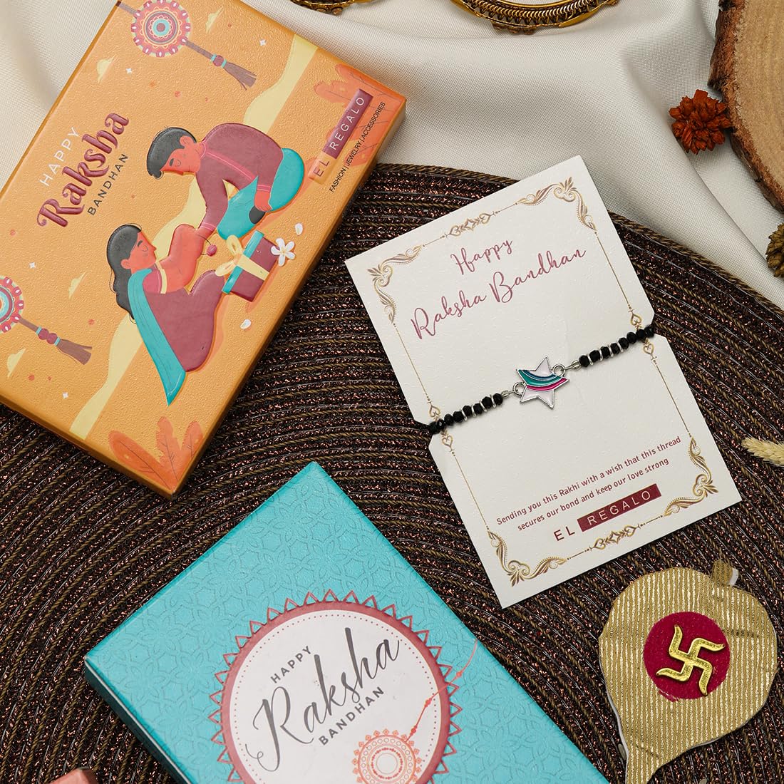 El Regalo Kids Rakhi for Baby Brother - Cute Charms Evil Eye Nazaria Rakhi with shagun, Rakhi Message Card in Rakhi Gift Box for Kids/Babies/Toddlers (Rainbow Star)
