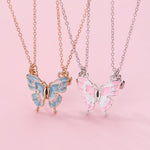 El Regalo 2 PCs BFF Best Friend Forever Butterfly Split Magnetic Matching Pendant Necklaces Set- Friendship Day Gift for Girls/Kids/Teens (Blue Butterflies Golden)