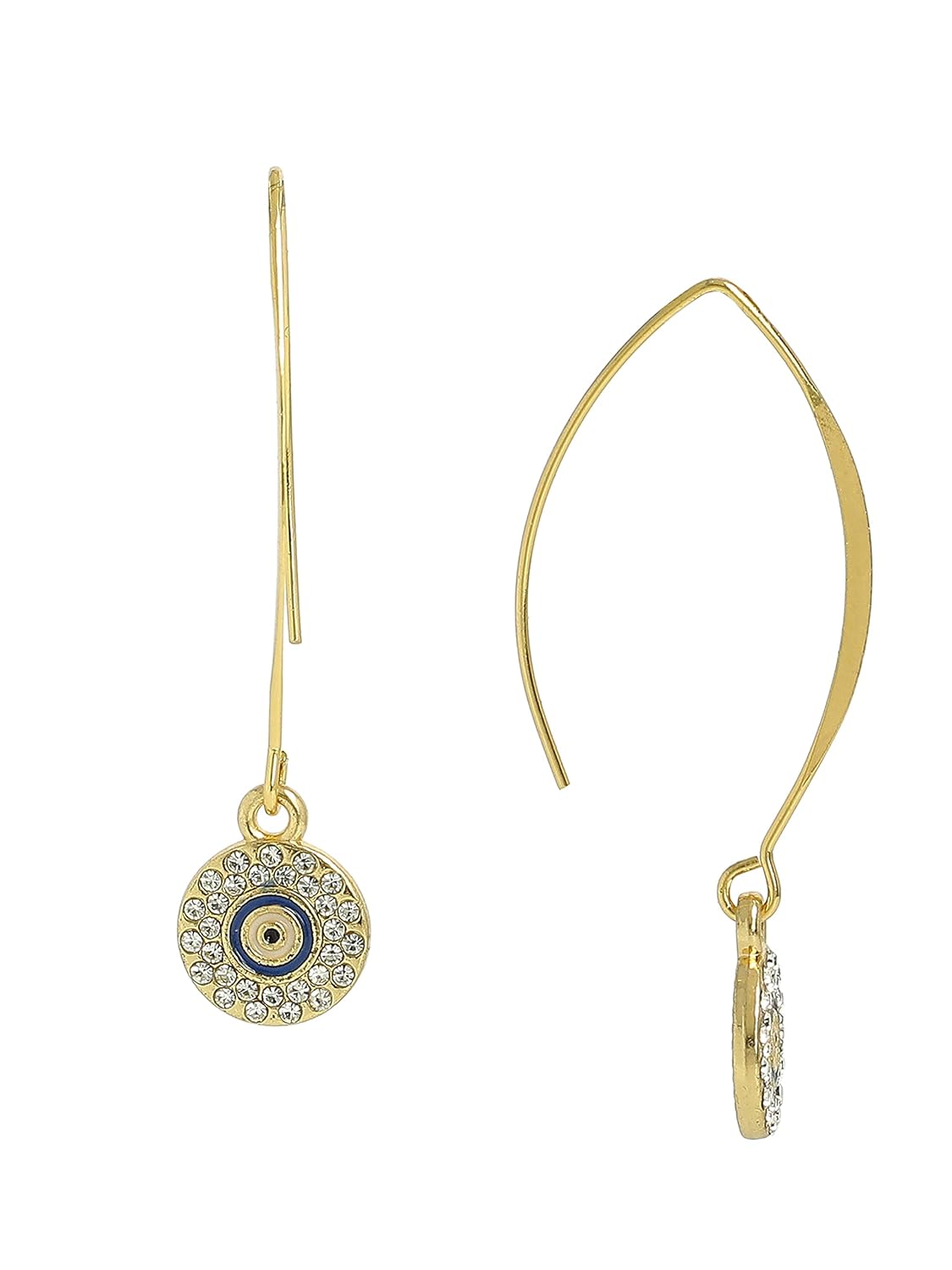 El Regalo Zircon Evil Eye Long Fish Hook Golden Earrings for Girls & Women - Evil Eye Earrings for Girls & Women