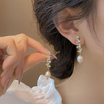 El Regalo Fancy Pearl Earrings- Pearl Zircon Inlaid Dangle Earrings for Girls & Women- Pearl Tassel Long Earrings (Zircon Pearl Studs)