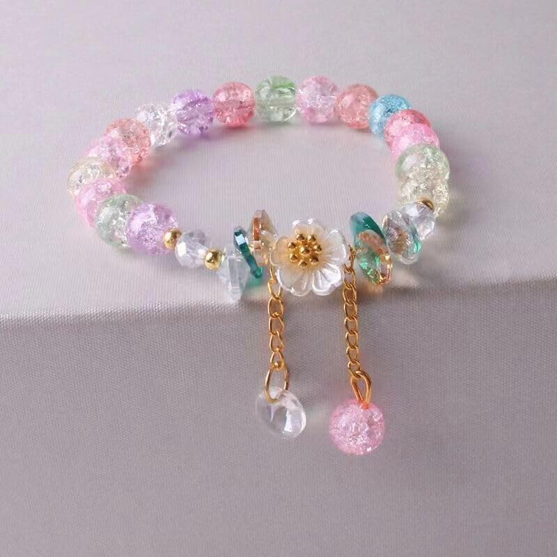 El Regalo Daisy Flower Bracelets- 1PC Crackled Crystal Beads Tassel Flower Charms Bracelet for Girls & Women (Multi)