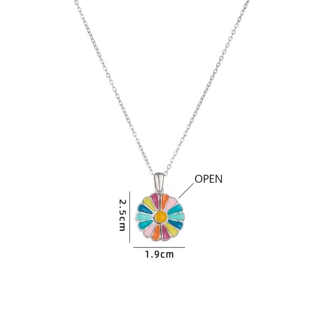 El Regalo Stainless Steel Openable Daisy Flower Pendant Necklace for Girls/Women- Anti Tarnish colorful oil dripping Daisy Necklace (Silver Multi)