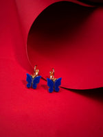 El Regalo Cute 2 Pairs Butterfly Lever Hook Earrings Combo for Girls & Women- Elegant Small Butterfly Hoop Earrings- Gift for Girls/Her (Pink & Blue)