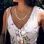 El Regalo Stunning Stainless Steel Herringbone Chain Layered Necklaces- 18K Gold/Silver Plated 3 Layers Snake Chain Choker Necklace (3 Layers Silver- Silver - Snake & Herringbone Chains)