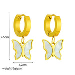 El Regalo Stainless Steel Dangle Butterfly Earrings for Women/Girls- Ati Tarnish- NO RUST Butterfly Drop Hoop Earrings (White)