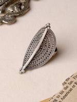 El Regalo Boho Crescent Silver Look Alike Oxidised Adjustable Finger Ring- Brass Oxidized Statement Ring in Antique Silver Finish for Girls & Women