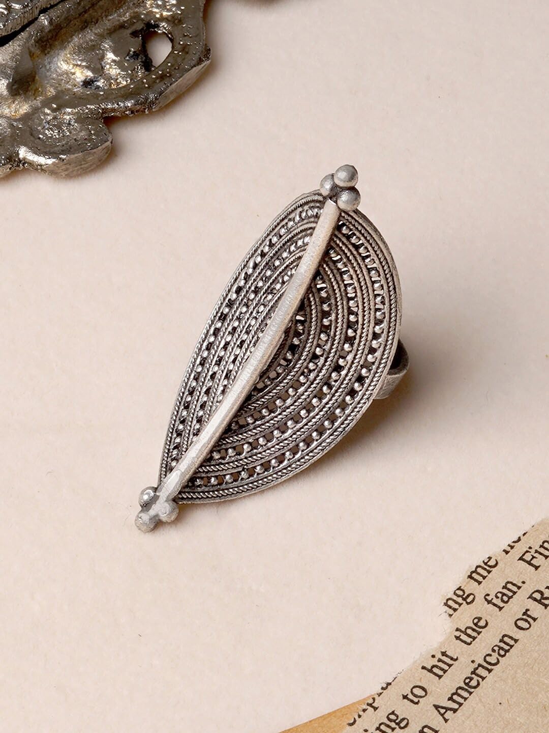 El Regalo Boho Crescent Silver Look Alike Oxidised Adjustable Finger Ring- Brass Oxidized Statement Ring in Antique Silver Finish for Girls & Women