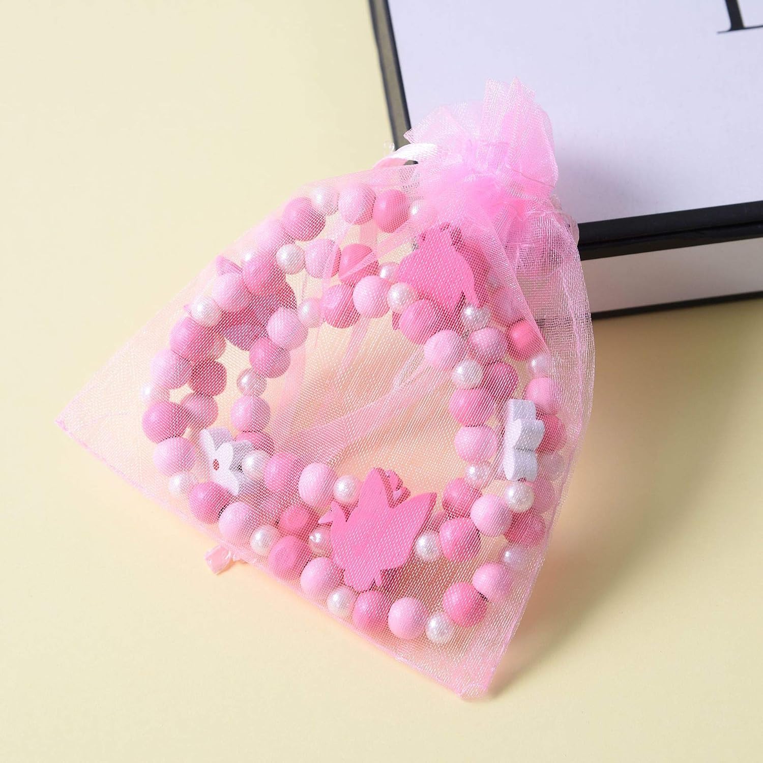 El Regalo Kids/Toddlers/Girls Wooden Beads Handmade Necklace & Bracelet Jewelry Sets (1 Necklace & 1 Bracelet): Kids Princess Jewelry Set (Kitty Pink Jewelry Set)