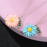 El Regalo 2 PCs Best-Friend (BF) Pink Blue Daisy Flowers 2PCs Pendant Necklace Set for Besties/Sisters/Best Friends - BFF Jewelry for Girls