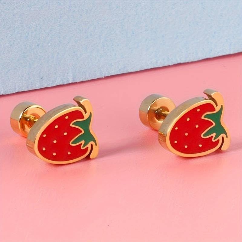 El Regalo 2 Pairs Waterproof Red Strawberry & Cloud Rainbow Stud Earrings for Women Teens Girls - Stainless Steel Hypoallergenic Dainty Small Piercing Earrings Search this page (Golden)