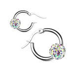 El Regalo Stainless Steel Hoop Earrings with Crystal Balls- Colored Crystal Ball 316L Surgical Steel Hoop Earrings- Crystal Baali for Girls & Women (White)