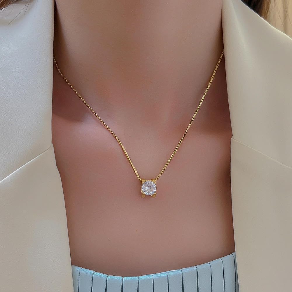 El Regalo Elegant Stainless Steel Solitaire Necklace for Women & Girls | Luxury Round Cut Cubic Zirconia Pendant Necklace