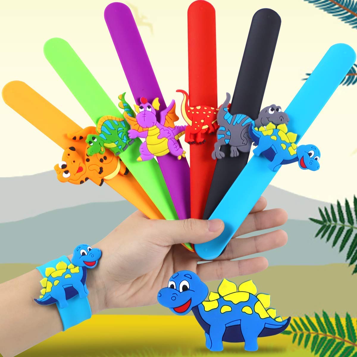 El Regalo 2 PCs Dinosaurs Snap Slap Bands | Dinosaurs Wristband Kids Party Favors Slap Bands for Kids