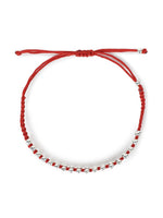 El Regalo Minimalist Beaded Bracelet Rakhi For Bhai, Red Thread & Silver Beads, 25cm, Silver Red