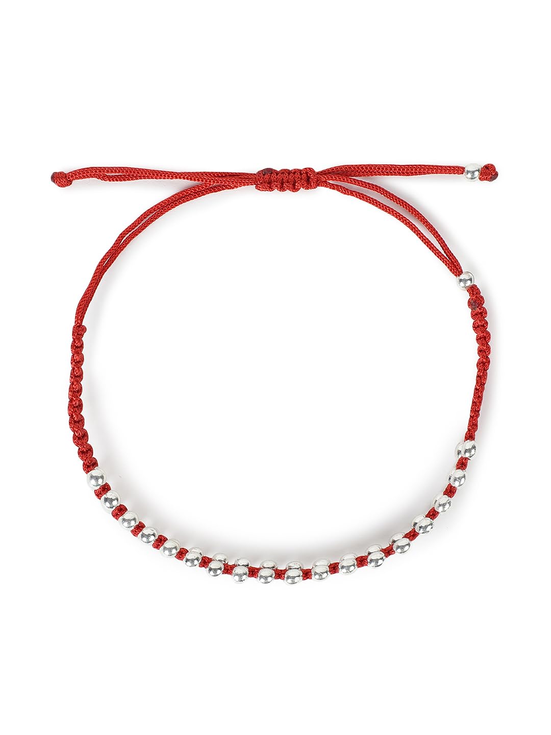 El Regalo Minimalist Beaded Bracelet Rakhi For Bhai, Red Thread & Silver Beads, 25cm, Silver Red