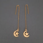 El Regalo Cute & Tiny Moon Stars Needle Threader Earrings for Girls & Women- Tassel Long Chain Threader Earring Set for Women Teen Girls