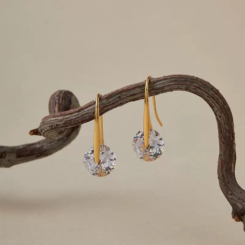 El Regalo Minimalist Gold Plated Cubic Zirconia Drop Earrings for Women & Girls | Modern & Luxurious Crystal Dangle Hook Earrings | Classy Fashion Jewellery Gift