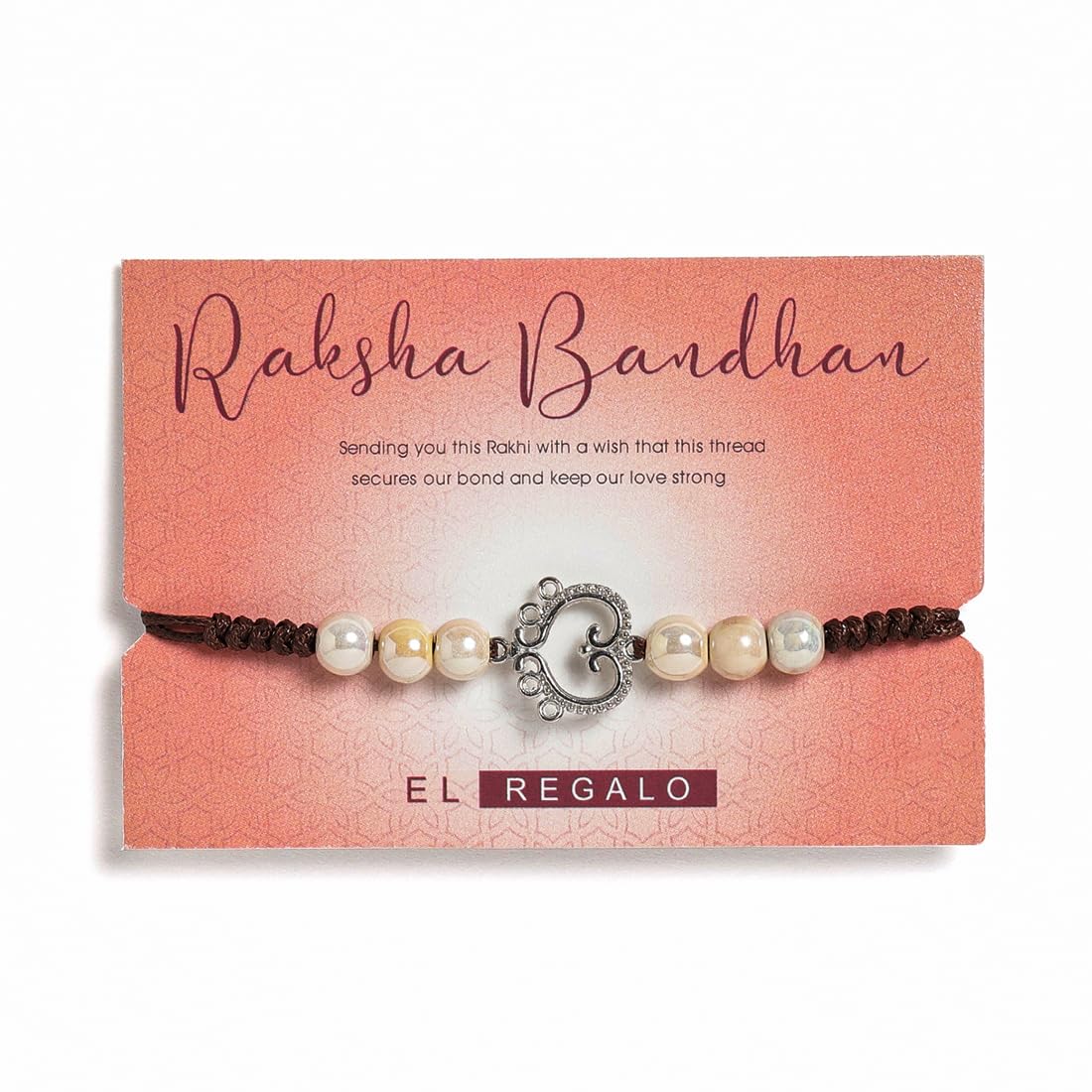 El Regalo 1PC Vintage Style Statement Rakhi for Bhai/Brother/Niece/Nephew - Designer Rakhi with Roli-Chawal Shagun Pack, Rakhi Message Card in Rakhi Gift Box (Coffee)