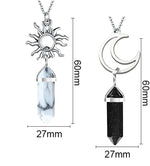 El Regalo 2Pcs BFF Best Friend Moon Sun Hexagonal Pointed Stone Pendant Necklace Set for Girls, Boys, Men, Women, Best Friend, Besties, Couples (Black & White)
