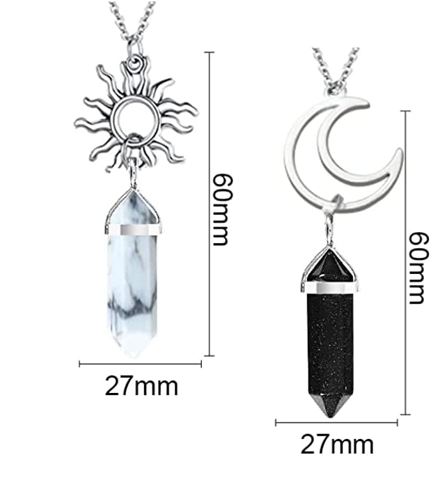 El Regalo 2Pcs BFF Best Friend Moon Sun Hexagonal Pointed Stone Pendant Necklace Set for Girls, Boys, Men, Women, Best Friend, Besties, Couples (Black & White)