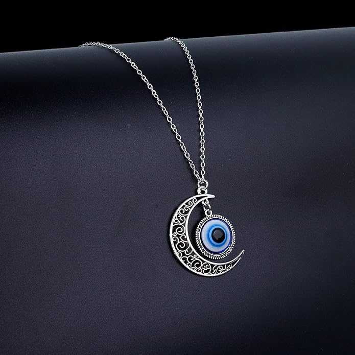 El Regalo 1 PC Evil Eye Hamsa Hand Unisex Pendant Necklace for Men & Women- Fancy Evil Eye Nazar Amulet (Crescent Moon Evil Eye)